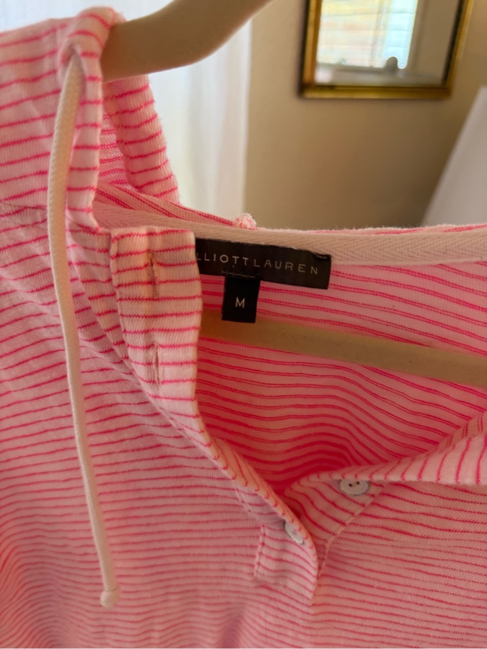 Elliott Lauren Pink and White Striped Hooded Henley - Picture 3 of 4